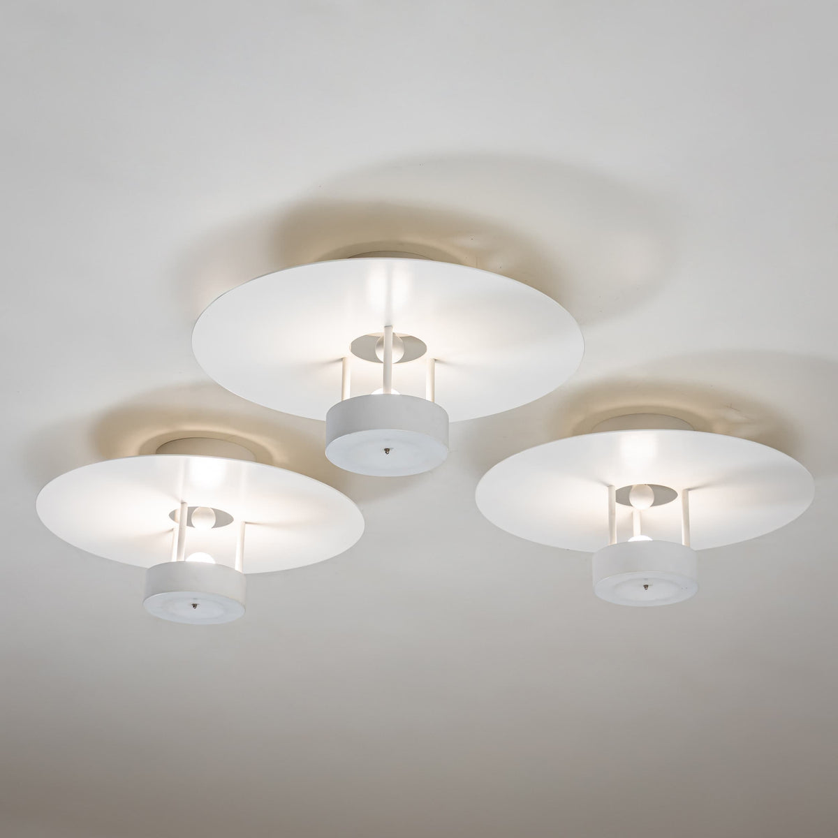 Set of Three White Ceiling Lamps by Hans-Agne Jakobsson, Markaryd / Sweden, 2nd Half 20th Century
