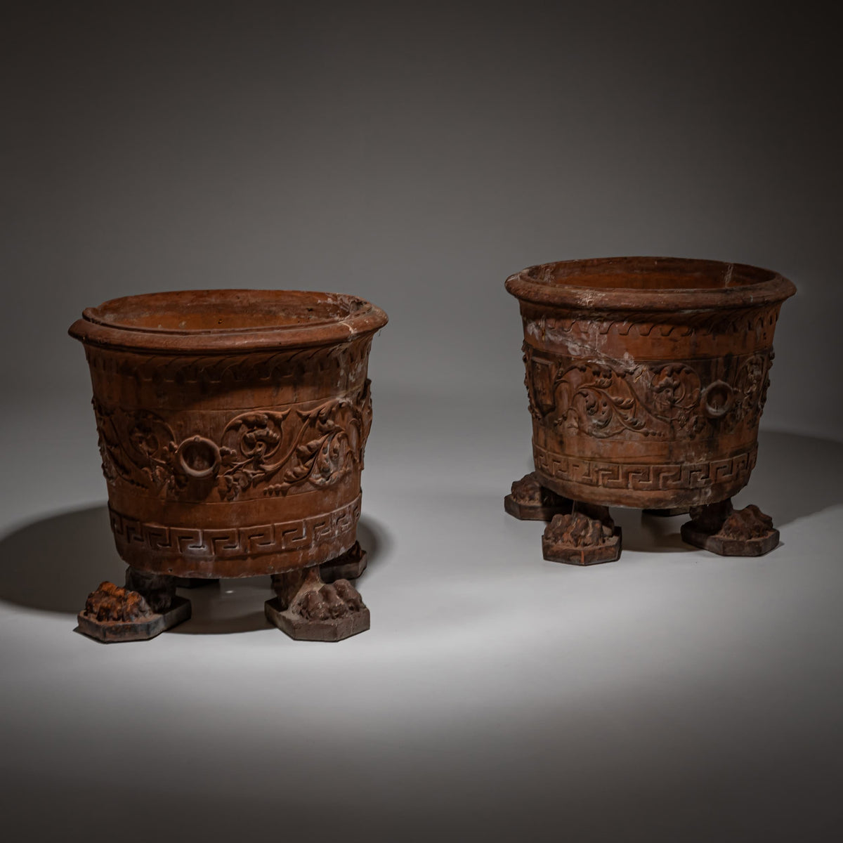 Pair of large Terracotta Planters on Lion’s Paw Feet, Italy, Late 19th/early 20th Century