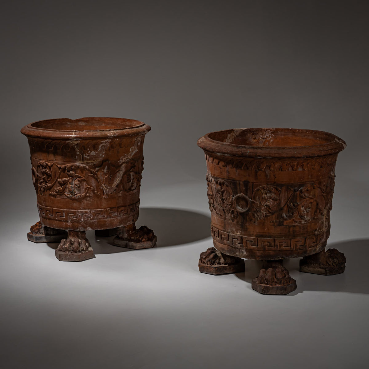Pair of large Terracotta Planters on Lion’s Paw Feet, Italy, Late 19th/early 20th Century
