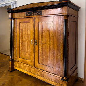 Large Biedermeier-style Wardrobe in Ash and Cherry, dated 1884