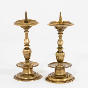 Two brass Candlesticks, probably German, 17th Century