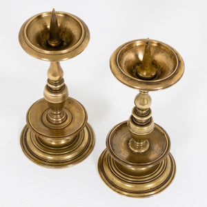 Two brass Candlesticks, probably German, 17th Century