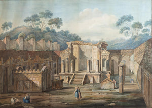 Watercolor of a temple ruin, probably 19th century