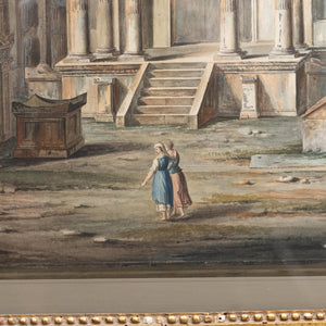 Aquarell einer Tempelruine, wohl 19. Jahrhundert
