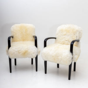 Pair of White Sheepskin Armchairs, 20th Century