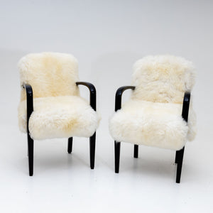 Pair of White Sheepskin Armchairs, 20th Century