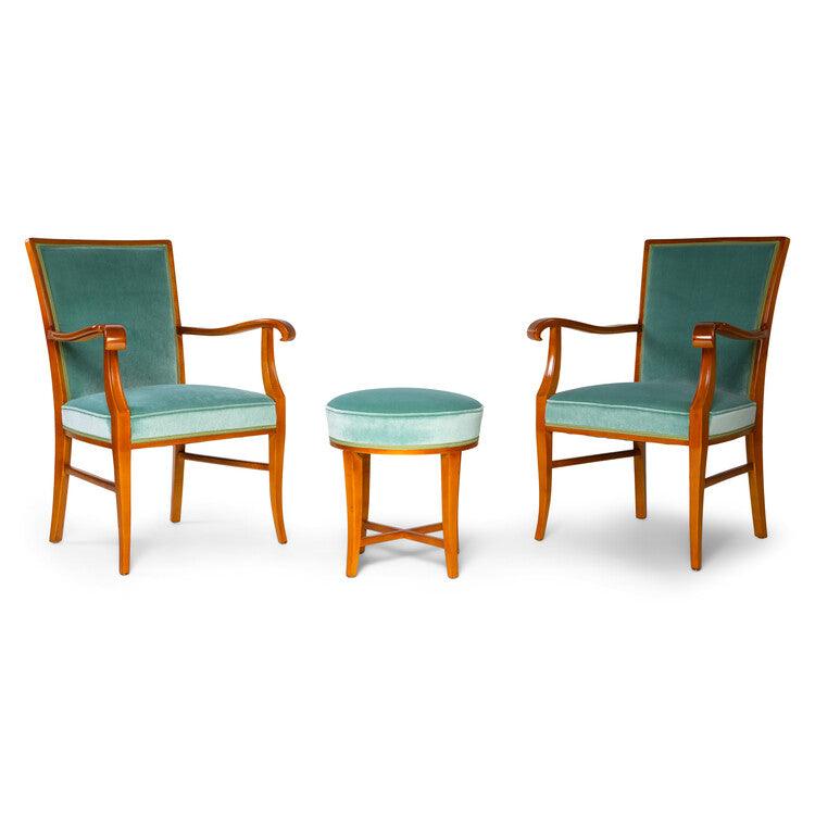 Armchairs and Stool, Mid-20th Century - Ehrl Fine Art & Antiques