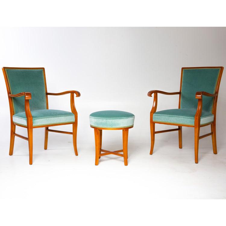Armchairs and Stool, Mid-20th Century - Ehrl Fine Art & Antiques