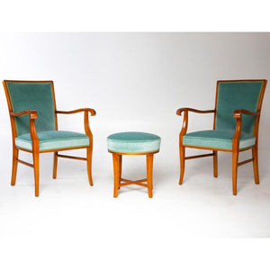 Armchairs and Stool, Mid-20th Century - Ehrl Fine Art & Antiques