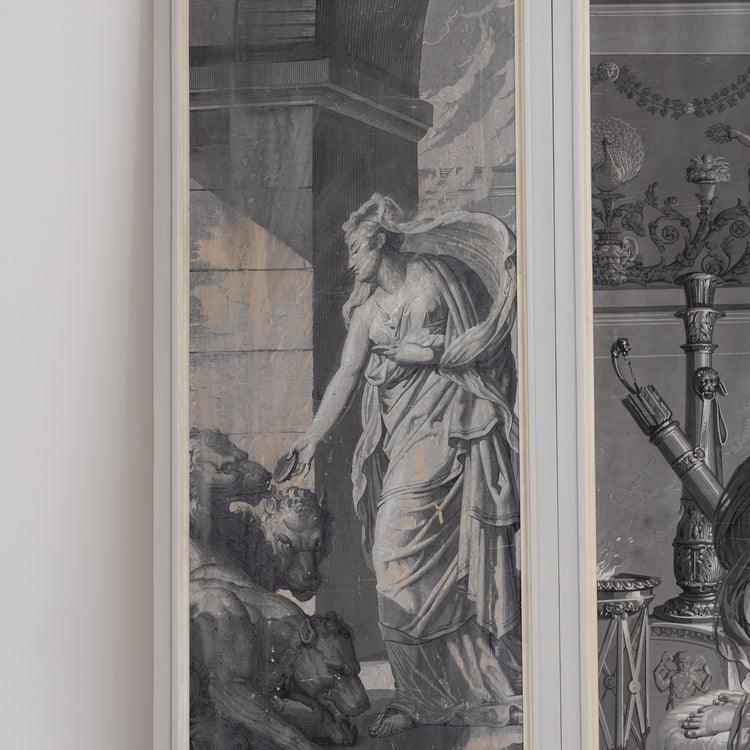 Grisaille Wallpaper from the series "Psyche" by Merry-Joseph Blondel & Louis Lafitte for Dufour Paris, France 19th Century - Ehrl Fine Art & Antiques