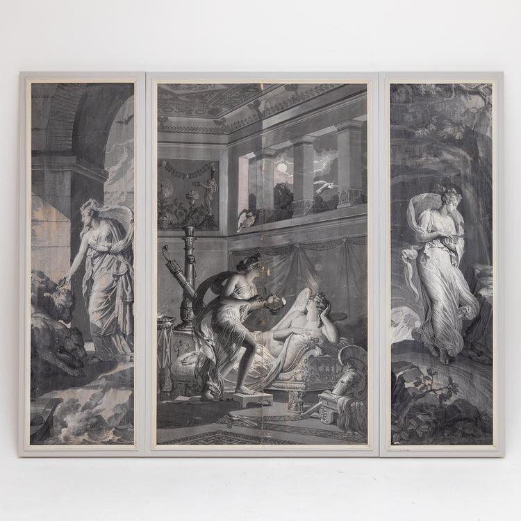 Grisaille Wallpaper from the series "Psyche" by Merry-Joseph Blondel & Louis Lafitte for Dufour Paris, France 19th Century - Ehrl Fine Art & Antiques