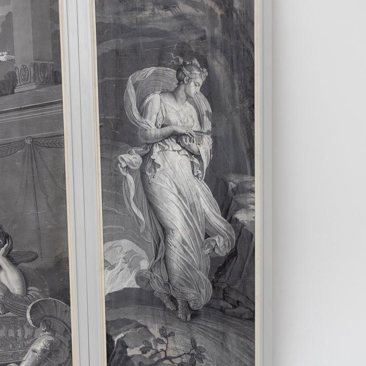 Grisaille Wallpaper from the series "Psyche" by Merry-Joseph Blondel & Louis Lafitte for Dufour Paris, France 19th Century - Ehrl Fine Art & Antiques