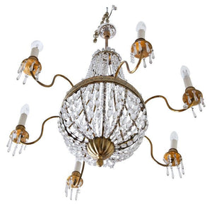 Glass Chandelier with 6 arms, 19th Century - Ehrl Fine Art & Antiques